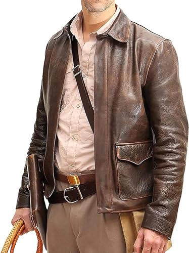 Herren Western Cowboy Braun Echtleder Jacke Indiana Jones Jacke Harrison, Braun – echtes Leder, M