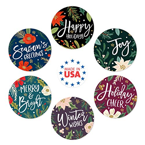 Bold Floral Holiday Sticker Assortment / 6 Alternating Vibrant Christmas Stickers / 500 Modern Poinsettia 1.5" Labels #TOP1