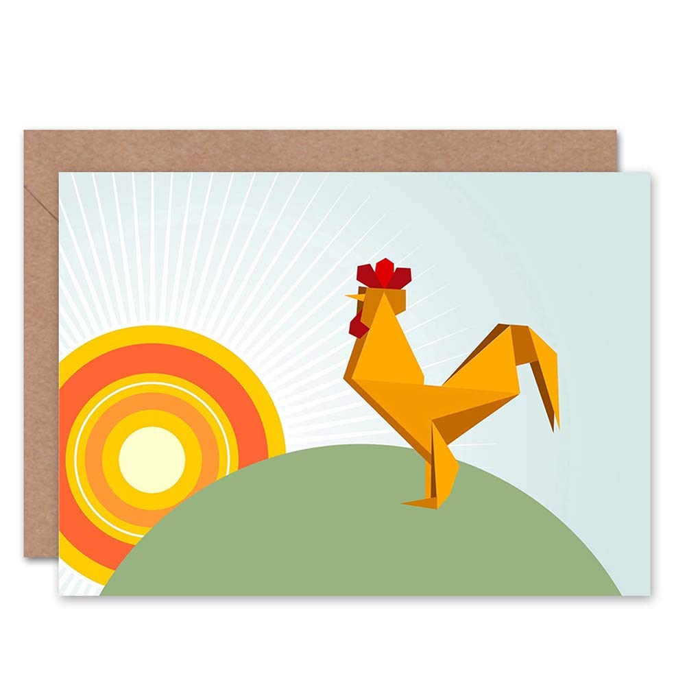 Artery8 Origami Sunrise Rooster Blank Greeting Card