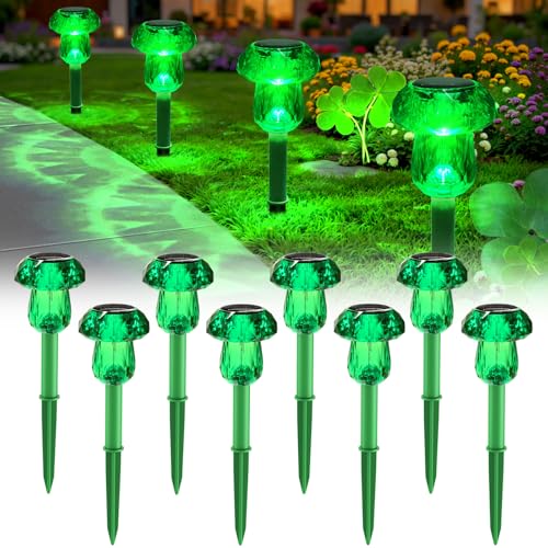 Mancra 8 Pack Solar Garden Lights Outdoor Green LED Mushroom Solar Pathway Lights Waterproof Dusk to Dawn Solar Lights for Yard Walkway Garden Decor