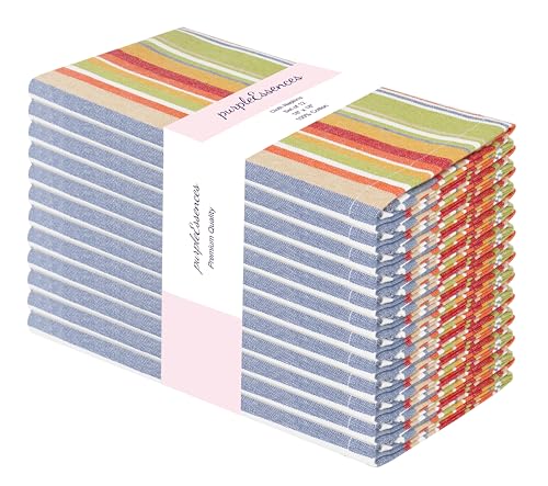 PurpleEssences Plain Striped Cloth Napkins - Set of 12-100% Cotton - 18 x 18 Inch - Spring Summer Easter - Perfect Everyday Use Dinner Napkin - Multi Color