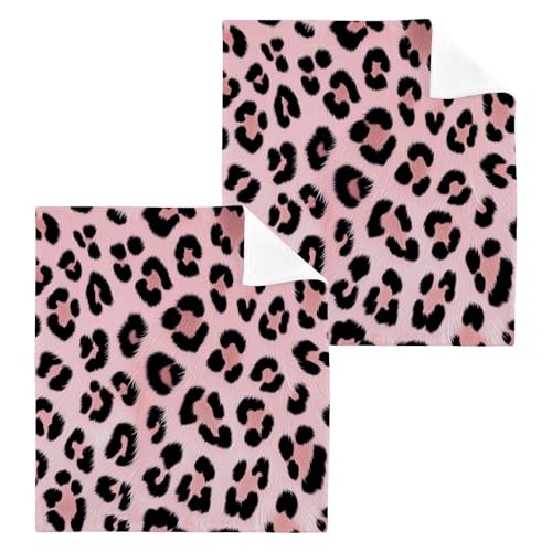YANENDIE Leopard Pink Washcloths Towels, Highly Absorbent and Soft Cotton Face Cloths, 2 Pack Quick Dry Wash Cloths - 12 X 12 Inches