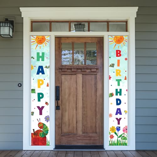 The Cute Hungry Caterpillar Happy Birthday Banner Backdrop Cartoon Insects Theme Decor for Boys Girls Baby Shower 1st