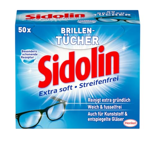 Sidolin Brillenputztücher (50 Stück), feuchte Reinigungstücher für Brillen, Displays, Bildschirme, reinigen mühelos und fusselfrei, optimal für unterwegs