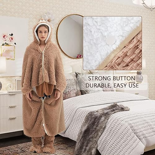 Faultier Decke mit Ärmeln und Hüttenschuhe - Faultier Geschenk für Frauen | Sherpa Fleece Kuscheldecke mit ärmeln, Tragbare Decke zum Anziehen als Weihnachten Geburtstagsgeschenk für Frauen Damen