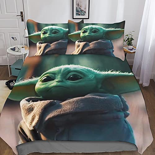 bebé Yoda Funda De Edredón Juego De Cama De Microfibra Individual, Funda De Edredón con 3D Y Funda De Almohada, Funda De Edredón Suave para Juego De 3 Piezas Double(200x200cm)