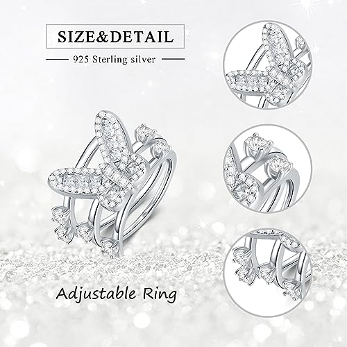 Image of Bee /Butterfly /Mustard Seed /Hummingbird /Cat /Rainbow Adjustable Ring for Women 925 Sterling Silver Spoon Rings for Women Size Fits Most People