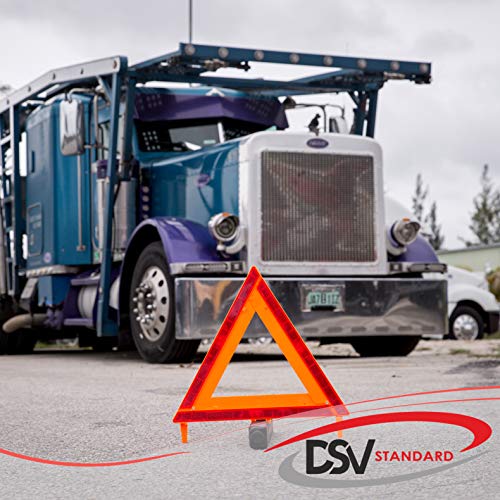 Image of DSV Standard Warning Triangles, Safety Triangles DOT Approved, Plastic, 6 Pack, Reflective Triangles with Heavy Base, FMVSS 571.125 &Carrying Case Included