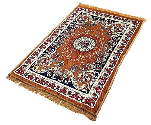 Image of Shree Polymers Velvet Pooja Aasan Rectangular Floor Mat for Prayer & Meditation Sitting Multipurpose Mat (Color-Golden, Size-30X48 Inches)