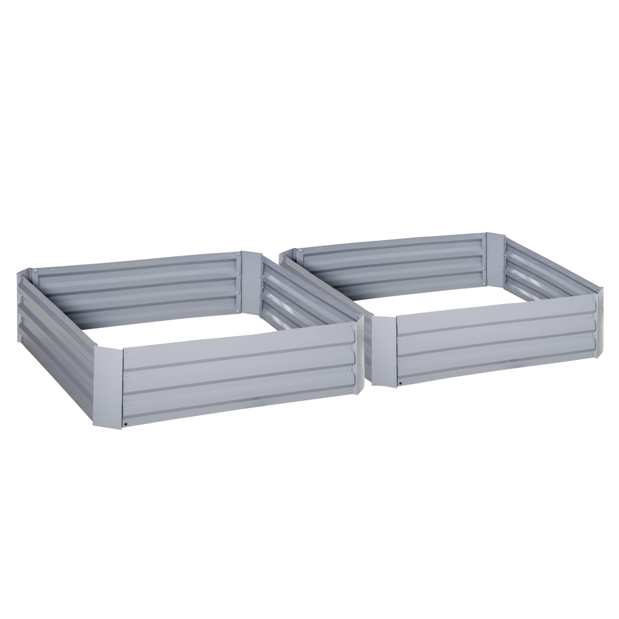 Outsunny Set of 2 291L Raised Garden Bed, Elevated Planter Box with Galvanised Steel Frame for Growing Flowers, Herbs, 100 x 100 x 30 cm, Grey