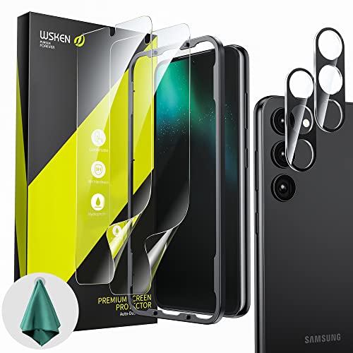 Wsken For Samsung Galaxy S23 Screen Protector [Not Glass],2 Pack Hd Clear Flexible Tpu Film + 2 Pack Tempered Glass Camera Lens Protector,[Fingerprint Compatible][With Alignment Tool] #TOP12