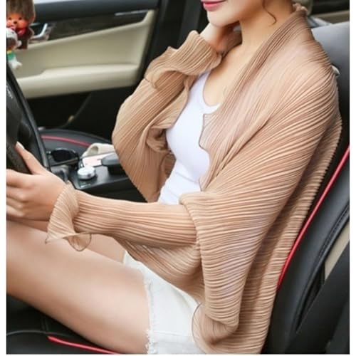 Xunger Women's Crinkled Sunproof Shawl with Ruffled Sleeves Pure Color Lightweight Scarf Long Multi-Way Driving Wrap Shawl2