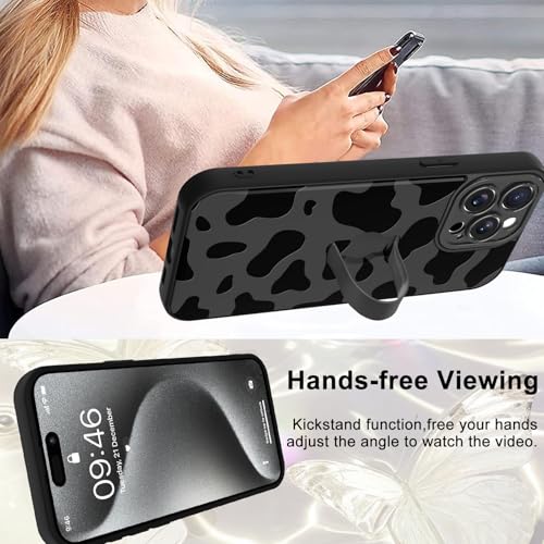 Image of for iPhone 15 Pro Max Case with Finger Strap Holder, Cute Cool Cow Print Pattern Design for Women Men, Shockproof Anti Scratch Hand Kickstand Protective Cover, Gray