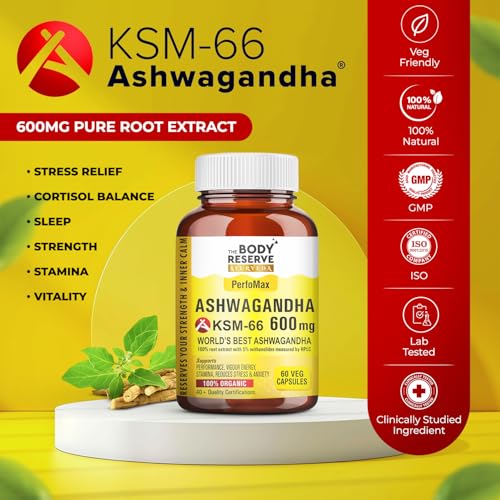 Image of The Body Reserve Ashwagandha KSM66-60 Capsules Ashwagandha KSM 66 for men & Women Supports Stress Management & Muscle Recovery