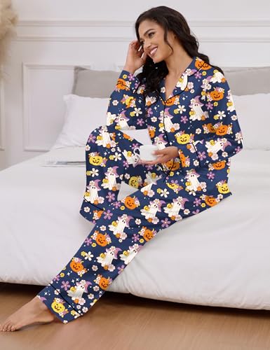 Image of SHESHOW Satin Pajamas Set for Women Set Long Sleeve Button Down Pjs Sets 2 Piece Loungewear Animal Sleepwear XS-XXL