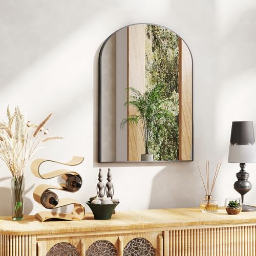 Image of DUMOS Black Metal Arch Vanity Rounded Rectangle Bathroom Mirrors for Over Sink Wall, 27x38 Inch Large Matte Mirror, Modern Decorative for Restroom, Farmhouse