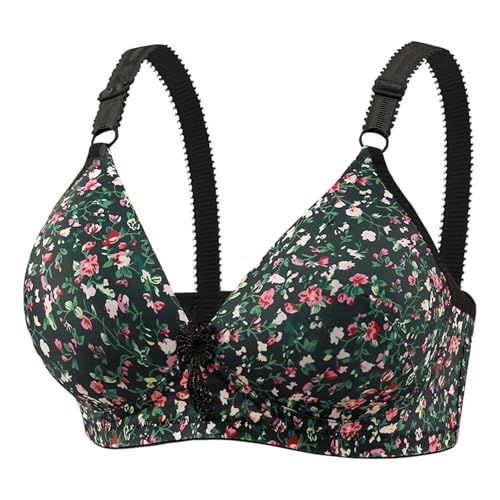 BILIKEYU Sujetador floral sin aros de algodón con cobertura completa, sujetador ligero sin aros, sujetador sin aros, sujetador sin aros, transpirable, suave, bralette para el día a día, Negro , 85B
