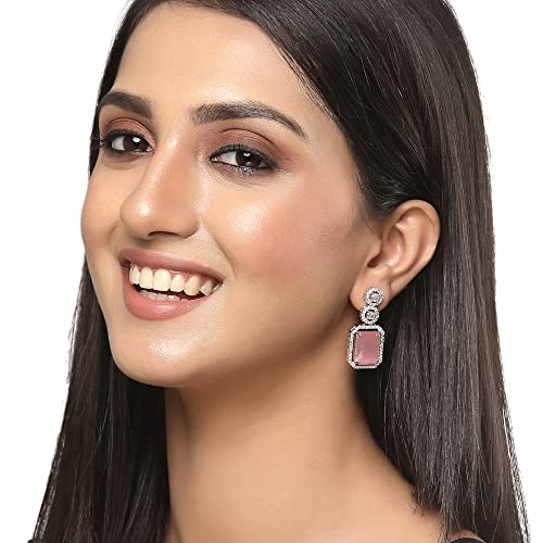 Oxidised Silver-Plated American Diamond Oval Drop Earrings