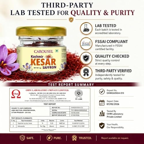 Image of Carousel Premium Kesar Saffron Original - 6 Gram Pure Kashmiri Mongra Kesar | Organic Saffron For Cooking, Milk, & Pooja | Kashmiri Kesar Grade A+ (6Gm)