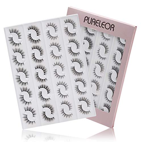PURELEOR Natural 3D Mink Eyelashes Fase Fluffy Eye Lashes Soft Makeup Volume Faux Wispies Eyelash 4 Styles 20 Pairs Pack