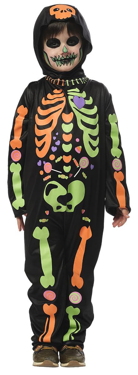 Rubie's Boys Girls Shiny Candy Skeleton Costume Jumpsuit with Hood Official for Halloween Carnival Party Cosplay