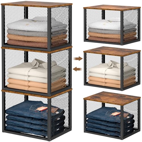 3 Pack Stackable Closet Organizers and Storage Basket