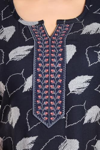 Image of Fabme Women's Cotton Printed Long Maxi Night Gown Nighty Dress with Pocket & Embroidery on Neck and Sleeves