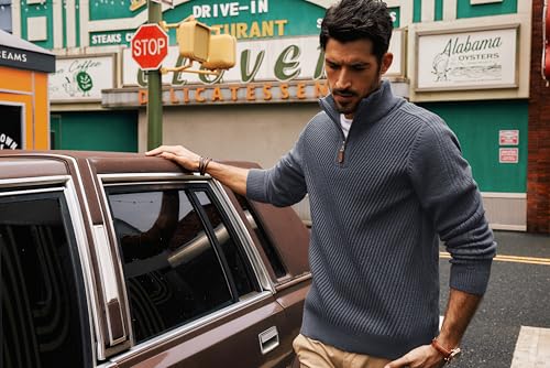 PJ PAUL JONES Mens Quarter Zip Pullover Sweaters Casual Slim Fit Knit Texture Sweater - Image 4
