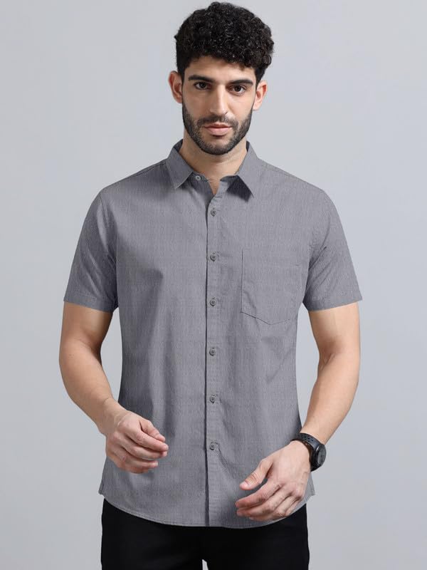 Image of BRUCEWANE Men's 100% Cotton Half Sleeve Shirt