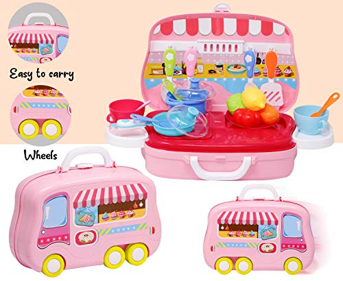Image of Zest 4 Toyz Kitchen Set for Kids Girls Pretend Play Toys Portable Suitcase Cooking Set Role Play Toy 21 Pieces
