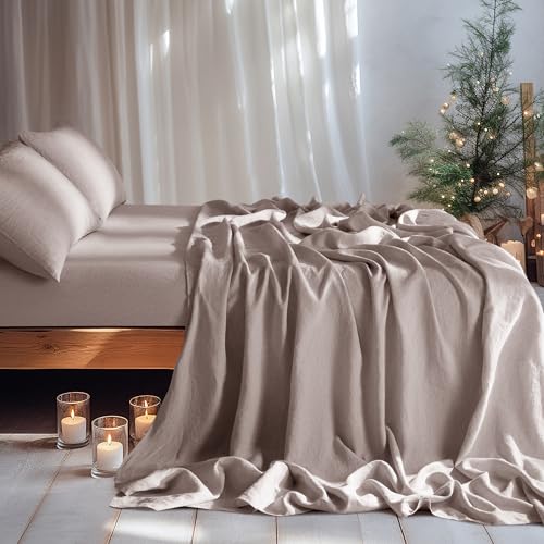 Image of LBRO2M 100% French Pure Linen Sheet Set 4Pcs, 16 inch Deep Pocket Full Size