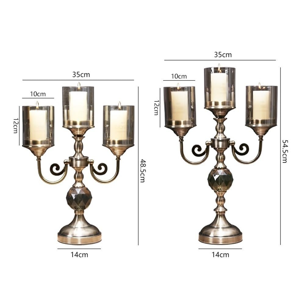 Französische romantische Kerzenständer, Retro Metall Glas DREI-Kopf Leuchter Licht Luxus Hause Dekoration Ornamente Kerze Halter Dekor(L)