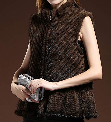 LVCOMEFF Women Genuine Knitted Mink Fur Vest Stripe3