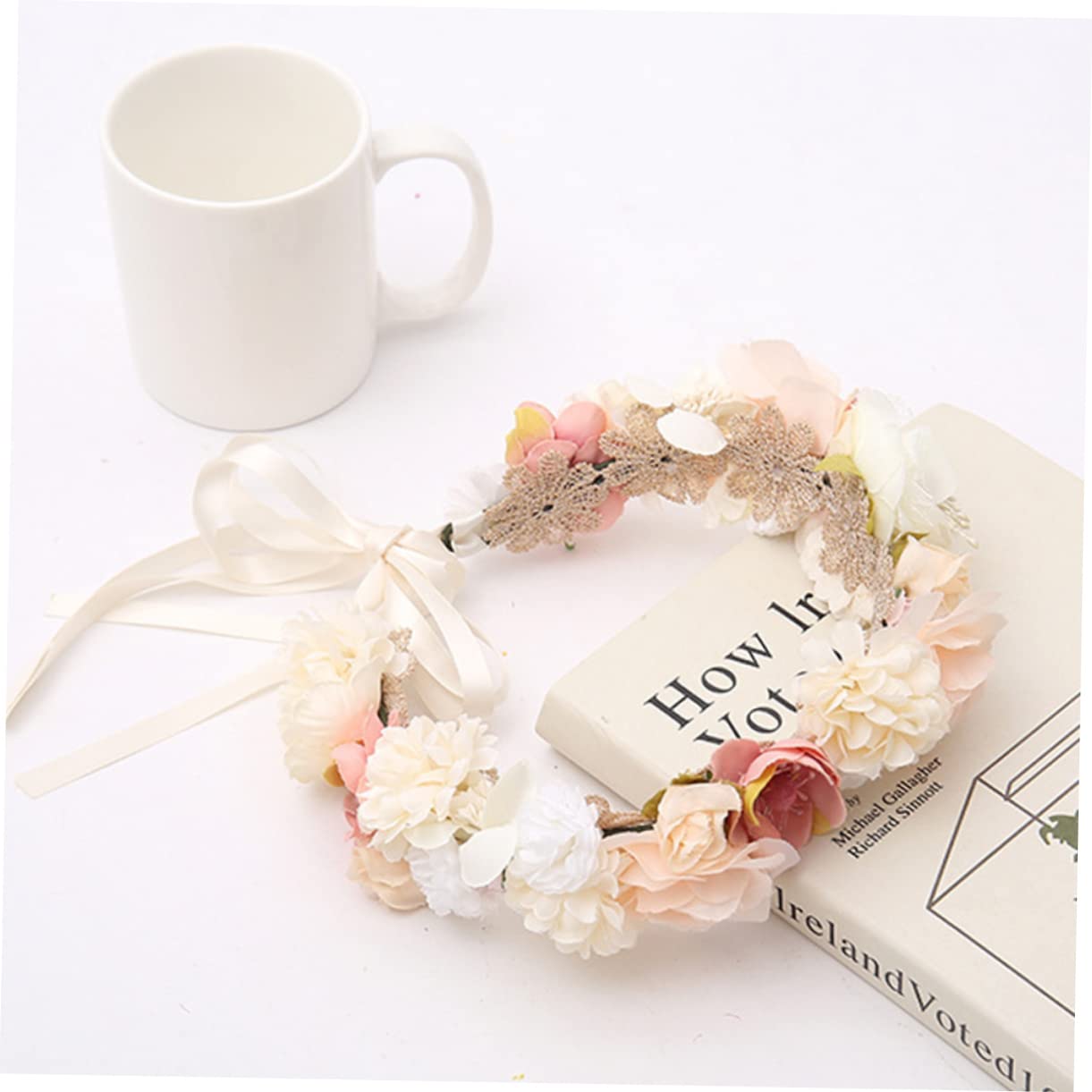 5 Pz Diadema di ghirlanda di fiori di seta nastri per per ragazze fasce per la testa ragazza dei fiori hallowen hair charms fascia floreale copricapo floreale tessuto rosa