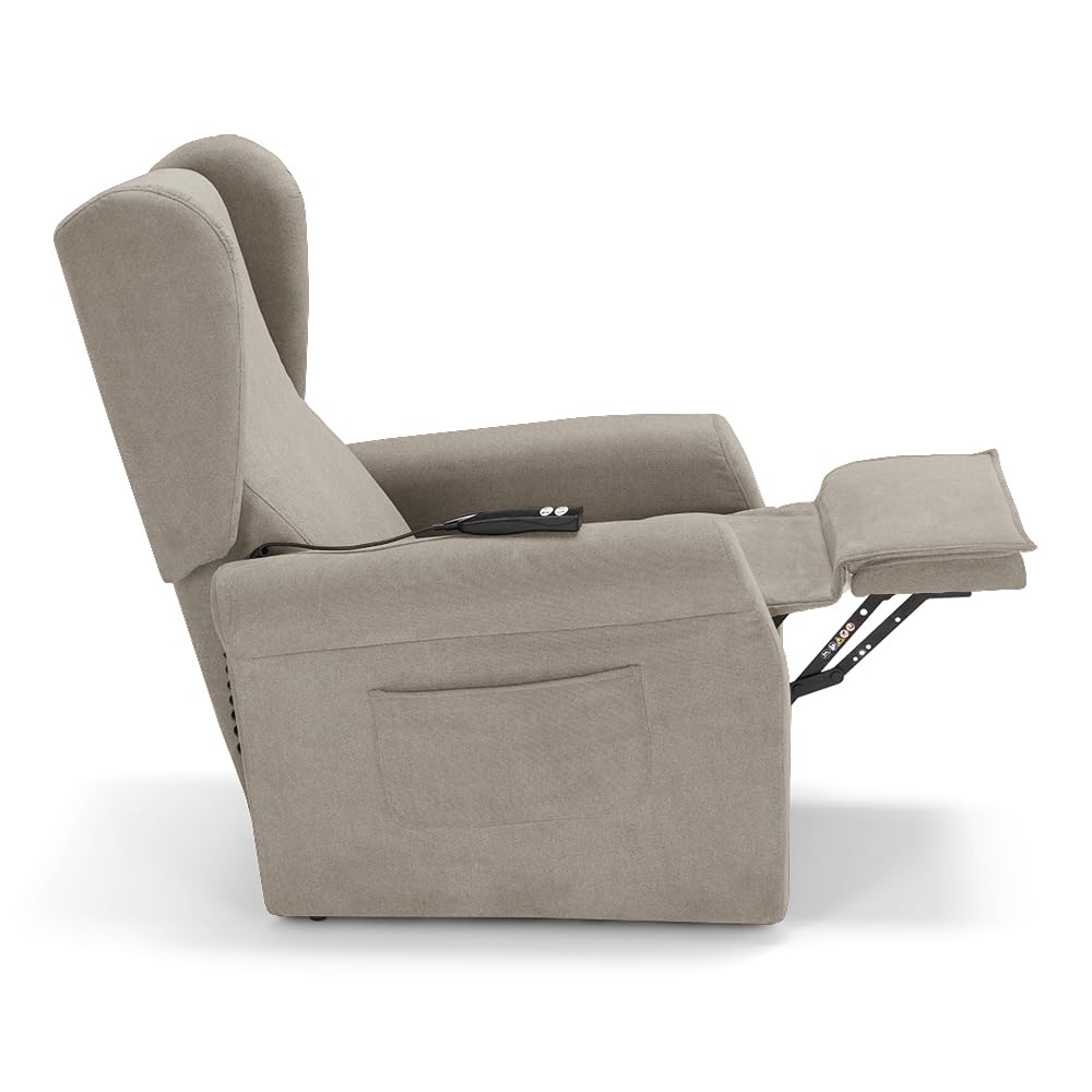 REDÒKASA Poltrona relax elettrica PISA MADE IN ITALY per anziani e disabili con kit batteria optional, 2 motori, 4 ruote, tessuto antimacchia, reclinazione e alzapersona (Senza Kit Batteria, Corda)