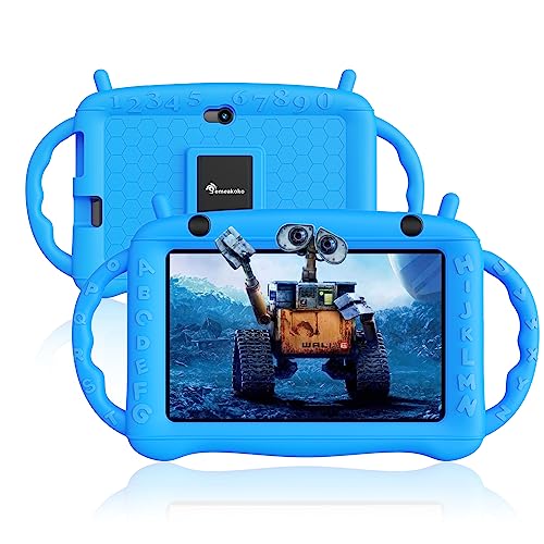 Semeakoko Tablet para Niños 7 Pulgadas Android 12, 2+32GB(128GB TF), Tablet Infantil con Control Parental,Doble Cámara,Bluetooth,WiFi,Estuche Protector,Preinstalado Kids App,Youtube (Azul)