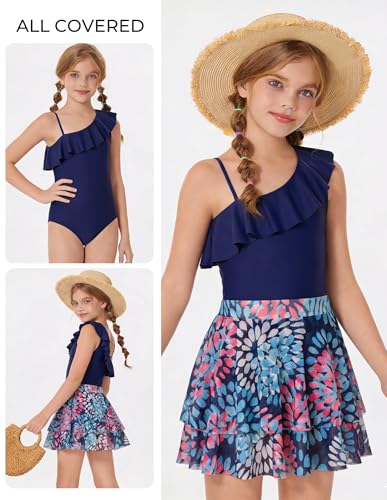 Image of GRACE KARIN Girls One Piece Swimsuits with Mesh Skirt Bathing Suit Swimwear 6-14Y