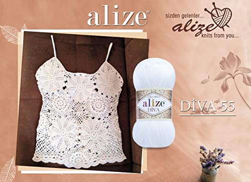Alize Diva Silky Effect 100% Microfiber Acrylic Yarn Thread Crochet Art Lace Craft Lot Of 2 Skeins 200Gr 766Yds Hand Knitting Yarn (55) #TOP3