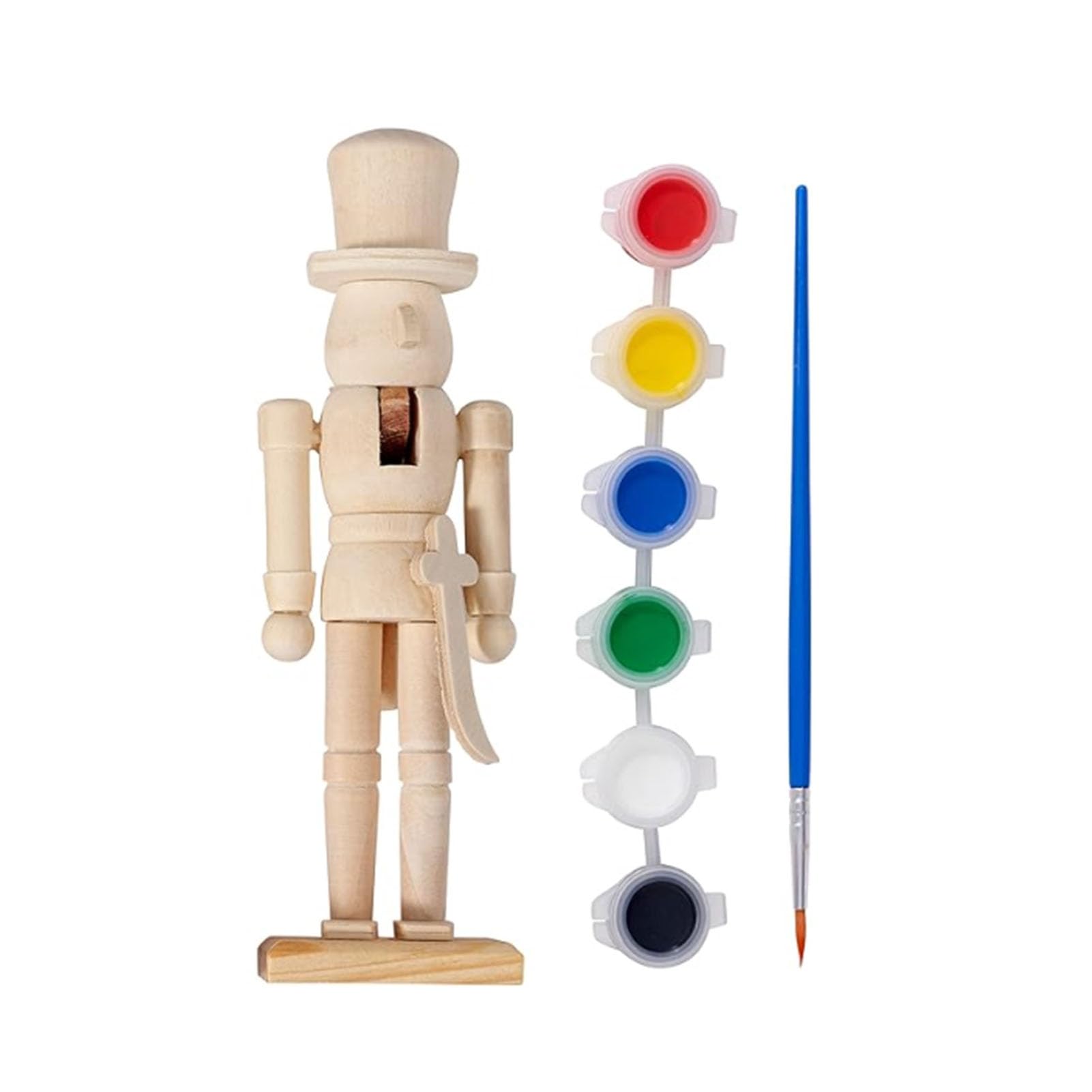 Glifora 18CM Christmas Wooden Unfinished Nutcracker Figurine - DIY Blank Unpainted Soldier Figure, Festival Holiday Party Ornament Decoration