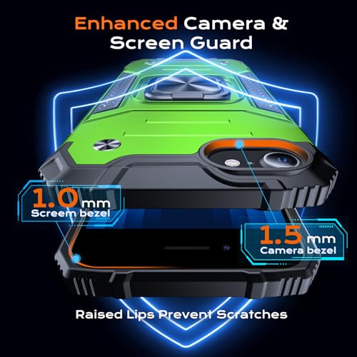 Image of Anqrp Heavy Duty Case for iPhone 17e /16e Case with Enhanced Ring Holder Grip Stand, Military Grade Shockproof Rugged Drop Protective Silicone Hard Slim iPhone 17e /16e Phone Case Cover,Spring Grass
