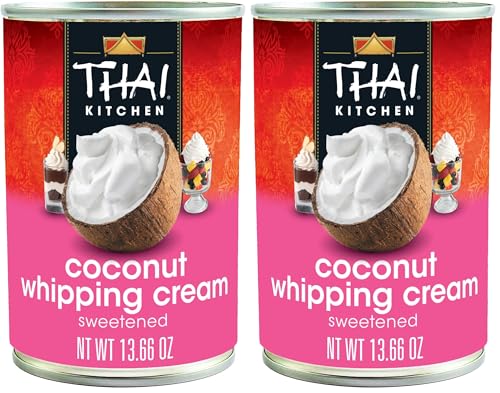 Image of Thai Kitchen Coconut Whipping Cream, Sweetened, No Artificial Colors or Preservatives, Non-Dairy Alternative to Whipped Cream, For Dairy Free Desserts, 13.66 fl oz (Pack of 2)