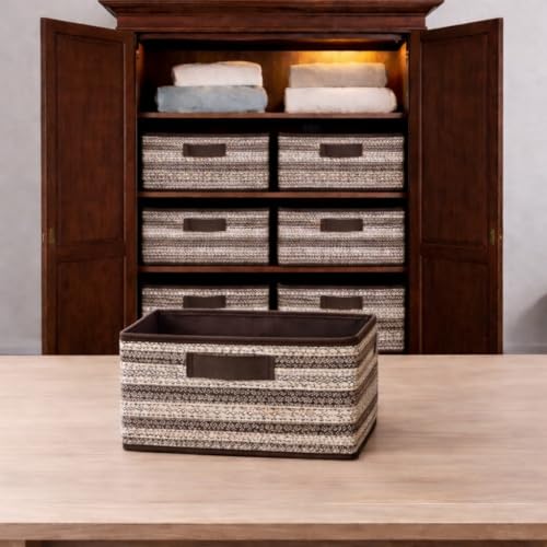 Image of DALUCI Foldable Wardrobe Organizer Storage Box (Pack of 6, Brown) | Premium Clothes Storage Basket for Wardrobe & Closet | Strong Non-Woven Foldable Boxes for Storage | Space Saving Cloth Organizer