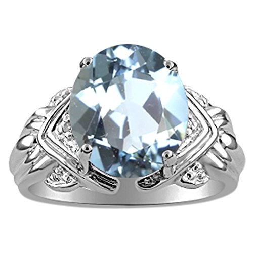 Mujer aguamarina & Diamante Anillo Chapado En Oro Blanco De Plata De Ley Mujer aguamarina & Diamante Anillo Chapado En Oro Blanco De Plata De Ley