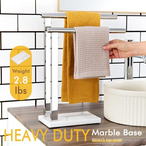 Image of KOKOSIRI Hand Towel Bars Standing Towel Rack 2-Tier with Marble Base for Bathroom Vanity Countertop, Polished Stainless Steel 15.7'' Height THS0007-CH