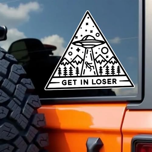 2 Stück 14 x 12 cm, wasserfester Autoaufkleber „Get In Loser“ mit UFO- und Alien-Entführungsmotiv, geeignet für Autos, Laptops, Stoßstangen, Helme und Fensterscheiben | #DZ30