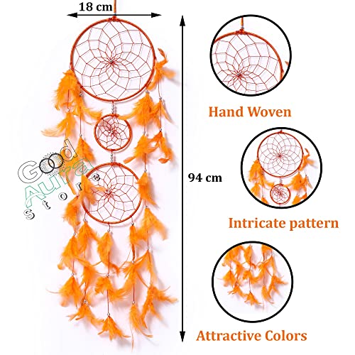 Image of Handmade Dream Catcher Feather Wall Hanging Orange, Home Decor for Bedroom, Kids Room, Living Room & Balcony Decoration, Gift Item (18L x 94H cm, Pack of 1)