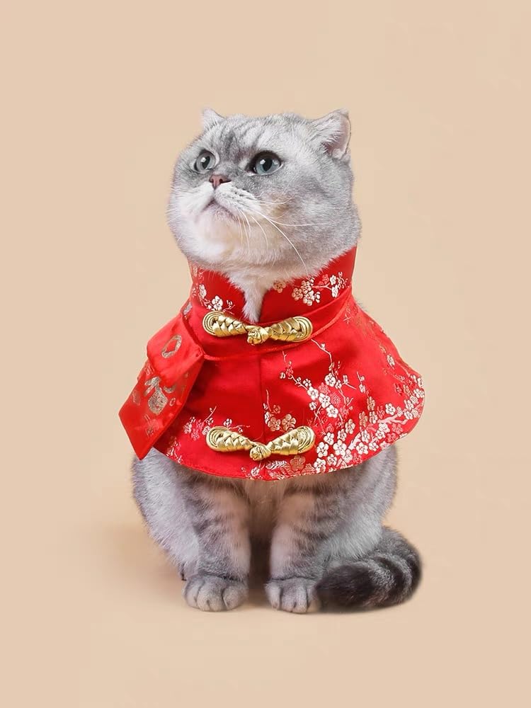 Costume Cinese Per Cani E Gatti – Mantello Con Ricami Rossi E Oro, Regolabile Con Velcro, Perfetto Per Capodanno E Feste