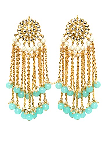 Image of Karatcart Kundan Tassel Earrings for Women (Pink and Green Beads)