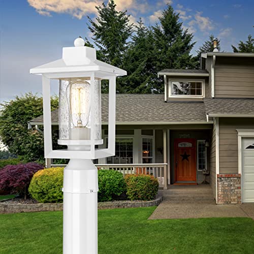 Rosient Outdoor Post Lights, Exterior Post Lantern, Outdoor Post Lamp, Pathway Post Lighting Fixture With Seeded Glass, Pillar Light In White Finish, Van-P Wh #TOP5