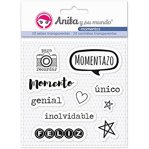 Anita y su mundo - Pack de 10 Sellos de Silicona para Scrapbooking, Español, Colección Momentos
